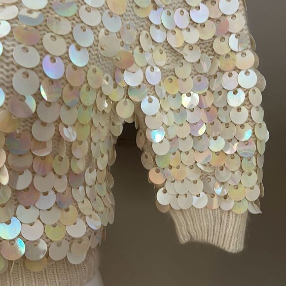 FaBE Vintage Sequin Sweater Baby Ballerina Cream Party Glam Retro  Angora Lambsw - Picture 6 of 8